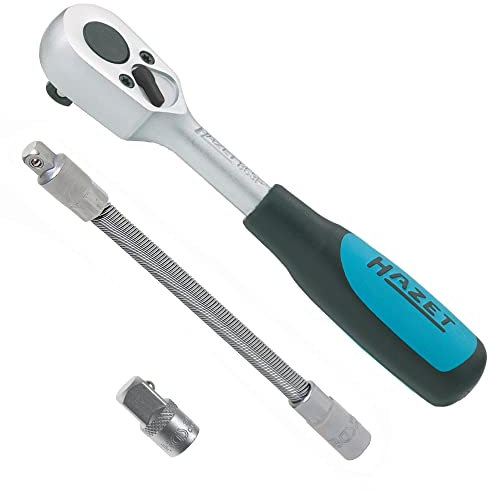 HAZET Umschaltknarre 863P Ratsche Knarre 1/4 Ratschenschlüssel + BGS 2320 flexible biegsame Verlängerung Steckschlüssel Adapter 1/4 150 mm + BGS 271 Steckschlüssel Adapter 1/4 Innen - 3/8 Außen St