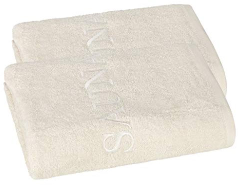 PremiumShop321 2er Set Saunatuch 70x200 cm - 500g/m² Schriftzug Sauna-Natur