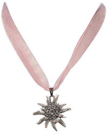 Heimatflüstern Trachtenkette Organzaband mit Strass-Edelweiß - Damen Dirndlkette, Organzakette Edelweiss für Trachtenbluse und Lederhose, Dirndl-Schmuck Kristallstein fürs Oktoberfest (rosé)