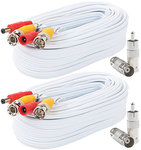 Postta BNC Video Power Cable (2 Pack 25 Feet) Video Security Camera Cable Wire with Four Connectors for CCTV DVR Surveillance System