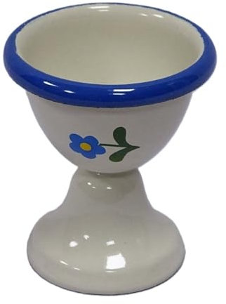 linoows Emaille Eierbecher, Eierständer, Nostalgie Eierbecher, Creme Blümchen