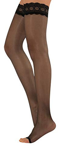 CALZITALY Bas Autofixants Pointe Ouverte | Bas Femme sans Pointe | Bas Autofixant Pied Ouverte pour Sandales | 10 DEN | Noir, Naturel | S, M, L, XL | Made in Italy (L-XL, Noir)