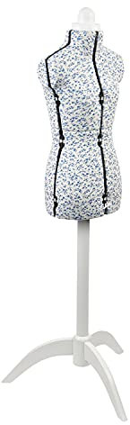 Sewing Online Verstellbare Schneiderpuppe Sugar Ditsy Blau Mit Holzständer 8-Teilige | Zierlich (XS) [Größe EUR 34 bis 38]