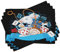 ABAKUHAUS Alice im Wunderland Platzmatten, Kaninchen Motion Cups Herzen Und Blume Charakter Alice Cartoon Stil, Waschbare Stoff Esszimmer Küche Tischdekorations Digitaldruck, Aqua Rot
