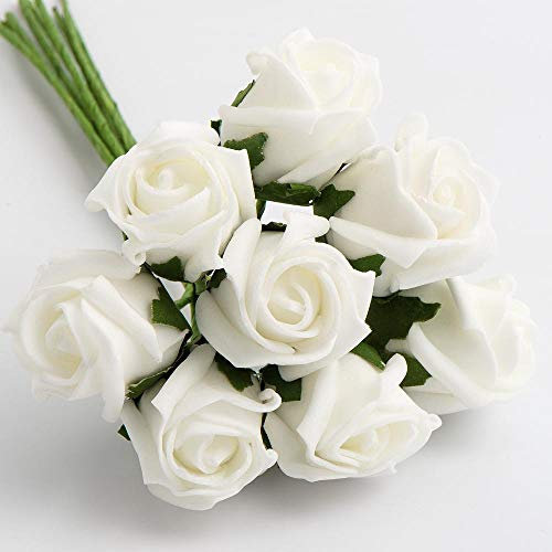 Italian Options Colourfast Artificial Foam Rose Flowers Wedding Bouquet, 3cm, White