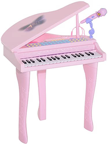 HOMCOM Piano à Queue électronique 37 Touches Multifonctions avec Micro Haut Parleur Rose