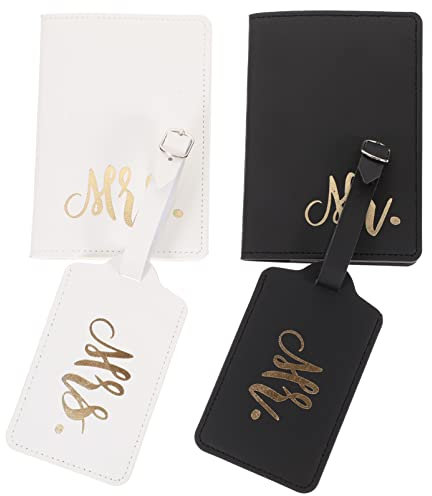 Amosfun Gepäckanhänger für Brautpaare, Motiv: Mr Mrs, Reisepasshülle, Flitterwochen, Leder, Reisegepäckanhänger, Reisepasshüllen für Paare, Hochzeit, Brautparty, Geschenk, 2 Sets