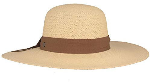 Breiter Sombrero de Panamá Original para Dama Sombrero de Paja de Verano Campana con Moño Tejido a Mano en Ecuador Naturaleza M 57-58