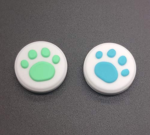 Silikon-Analog-Controller-Daumenstick-Joystick-Griffe Kappe für Switch NS & Switch Lite Controller ThumbStick Cute Cat Paw Claw (Blau + Grün, 2 Stück)