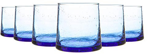Nicola Spring 6pc Merzouga Recycled Glass Tumblers - 200ml - Blue Glass - Sustainable Hand-Blown Moroccan Whiskey CupsDrinkware for Juices, Cocktails, Water, Home, Bar, Eco-Friendly Gift