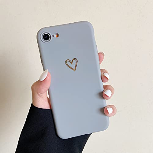 DEFBSC Case for iPhone SE 2022(5G) / iPhone SE 2020 / iPhone 7 / iPhone 8, Fashion Cute Love-Heart Shape Silicone Case Shockproof Soft TPU Back Cover Protective Case with Heart Pattern - Grey