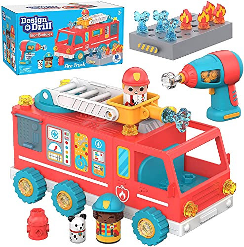 Learning Resources Design & Drill Schrauberkumpel-Feuerwehrauto, Konstruktionsspielzeug für die Feinmotorik
