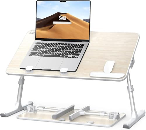 SAIJI Adjustable Laptop Stand, Bed Tray Table, 5 Heights, 4 Angles, Stable Folding Desk for Bed & Sofa, Fits up to 17'' Laptop (60 * 33cm Teak)