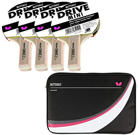 Butterfly Tischtennis Rundlauf Set |4 Tischtennisschläger Drive Mini + Tischtennishülle Drive Case 2 | Tischtennisschlägerset | für die ganze Familie | Rundlaufset |sehr Kleiner Schläger