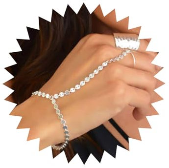 TseenYi Modisches Armband, einfache Handarbeit, Fingerring, Pailletten-Kette, Armband, Handstück, Schmuck für Frauen und Mädchen (Silber)