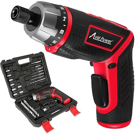AVID POWER Electric Screwdriver Set, 4V Cordless Screwdriver Kit with 44pcs Accessories, 5.65Nm Rechargeable Screw Gun, 5+1 Torque Setting, 2 Position Handle with LED Light