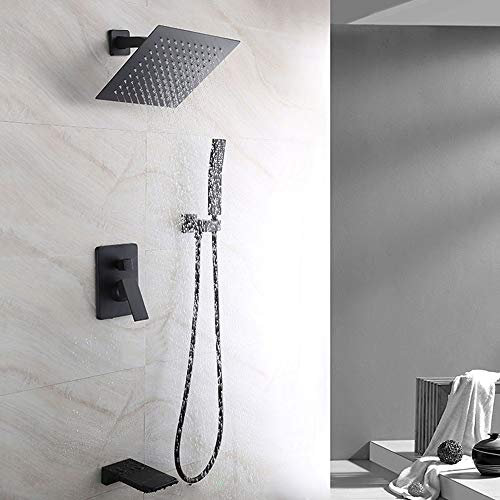 ALYHYB Dusche Syetem mit Wannenauslauf - 8-Zoll-Skurorik-Fixierer Duschkopf und Hand Duschköpfe Dual-Funktion Duschkabine - Badezimmer-Set - schwarzer verborgener Installation
