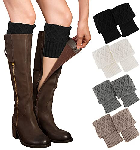 PHOGARY 4 Paare Stulpen Damen Winter Beinwärmer, Stricken Häkelarbeit Kurze Knopf Leg Warmers Mädchen Stiefel Boot Abdeckung für Winterwärmer (Stil C)