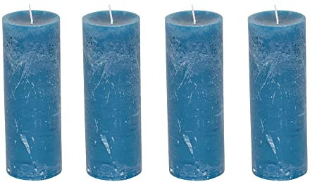 Stumpenkerzen Rustic 4er Set - Stumpenkerze, Blockkerze, Kerze, Adventskranz, Advent - Kein Ruß - Brenndauer: 95 Std. - viele Farben - 7x19 cm (Türkis)