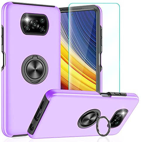 Eingebetteter Ständer für Xiaomi Poco X3 Pro Hülle, (Unzerstörbare Militärische Stoßfestigkeit) Kratzfeste Handyhülle Harte PC Matte Back und TPU Bumper Case Hülle für Poco X3 Pro/Poco X3 NFC Violett