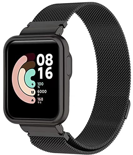 Keecuty Kompatibel für Xiaomi Mi Watch Lite Armband Redmi Watch, Metall Xiaomi Mi Watch Lite Ersatzarmband Wasserdicht Edelstahl Replacement Wrist Strap Zubehör Uhrenarmband für Redmi Watch-Black
