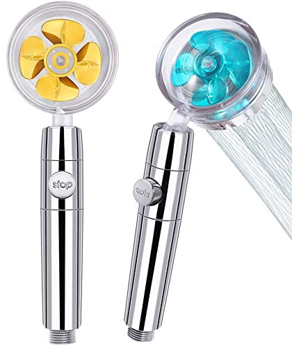 WANGCL Lot de 2 pommeaux de douche haute pression avec filtre à hélice turbocompressée et interrupteur de pause rotatif à 360 degrés bleu et or
