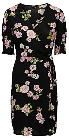PIECES PCTALA 2/4 Wrap Dress Noos BC Robe, Noir/Rose : Grande Fleur, m Femme