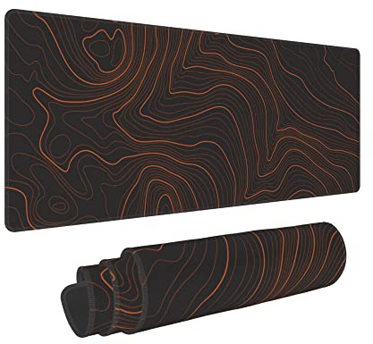 Großes Gaming-Mauspad, Orange, topografische Kartenlinien, Kontur, geografische PC-Computer-Tastatur, XXL-Mauspad, Schreibtischunterlage, Gaming, 80x30 cm