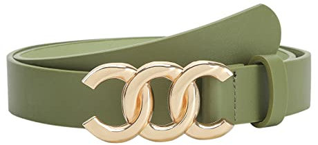 Pettata Damengürtel für Jeans, Kleid, Taillengürtel für Damen, Kunstledergürtel mit goldfarbener Schnalle, Grün, 34-37 (Pant 14-18)