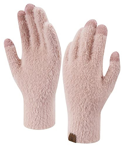 ZASFOU Damen Winter Touchscreen Handschuhe Nerzsamtimitat Elastische Warme Winterhandschuhe für kaltes Wetter,Rosa