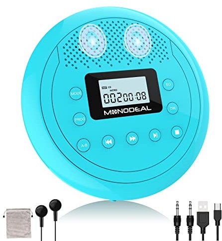 NEU 2025 Tragbarer CD Player mit Lautsprecher, CD Player Tragbar, Wiederaufladbar Discman CD Player für Auto Kinder, Anti-Skip CD-Player klein mit Kopfhörer für Hörbücher Musikhören