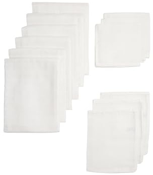 MEYCO Baby Uni Starterset Musselintücher organisch, 12-teilig (Set aus Mullwindeln, Waschlappen & Spucktücher, aus 100% Bio-Baumwolle, saugstark & schnelltrocknend, multifunktional), White