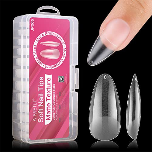 AIMEILI False Nail Tips, 432PCS Clear Matte Coffin Full Cover Nail Tips for Soak Off Nail Extension, Acrylic False Press on Nails with Box for Nail Art Salon and Home DIY, 10 Sizes 005