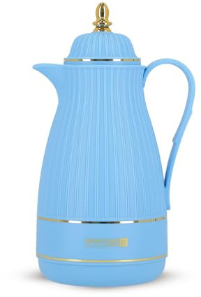 Royalford Glass Vacuum Flask | Vacuum Insulated Tea Carafe 1000ML | Heat & Cold Retention, Thermal Insulated Airpot | Insulated jug Preserves Flavor & Freshness, Household Office Kettle Jug, Blue