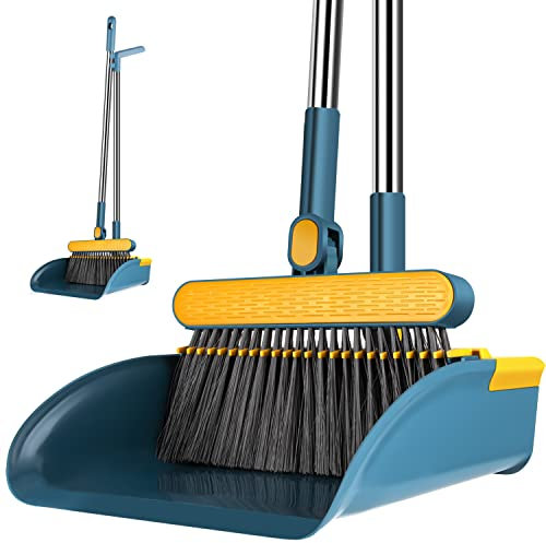 Brookstone Long Handled Dustpan and Brush Set with Comb, Standing Dustpan and Brush for Indoor Lobby Office Kitchen Sweeping