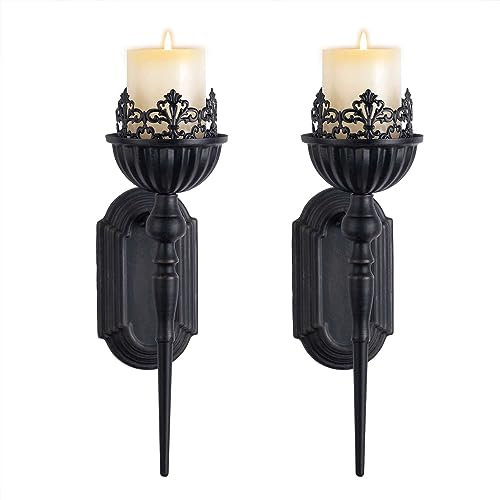 Wandleuchte Kerzenhalter (Set von 2) Wandteelichthalter Schwarze Krone und Zepter Design Wand-Mount Metall Wandkerzenhalter Hängen Eisen kerzenständer wandhalter für Wohnzimmer, Badezimmer, Esszimmer