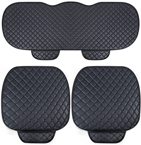 LYPOCS Autositzbezüge Set PU-Leder, Autositzschutz, Innenraum Teppich Pads Zubehör, für VW Tiguan Allspace 2017 2018 2019 2020 2021 2022,aBlack