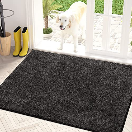 PURRUGS Dirt Trapping Door Mat 86 x 150 cm, Non-Slip Machine Washable Entryway Rug, Dog Door Mat, Super Absorbent Entry Rug for Front Door, Back Door, Muddy Shoes and Paws, Charcoal