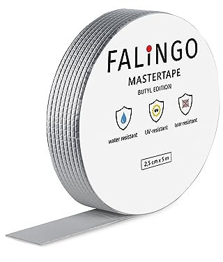 FALINGO Wasserdichtes Klebeband, Butylband, Butyl Klebeband, Dichtband, Abdichtband, Dichtungsband, Unterwasser Klebeband für Dach, Wand, Fenster, Rohre, Boden, Butylkautschuk (2,5 cm x 5 m)