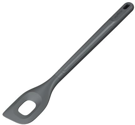 Zyliss Angled Mixing Spoon, Sustainable Wheat Straw/Nylon, Angled Cooking Spoon to Reach Corners of Pans andPots, Beluga Grey, 29.5cm x 5.5cm, Dishwasher Safe