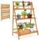 HOMASIS Soporte para macetas escalera de 3 niveles, Estante plegable para flores, Soporte de bambú de exhibición y decorativa para plantas de interior, balcón, patio, jardín, 70x38x95,5cm, Natural