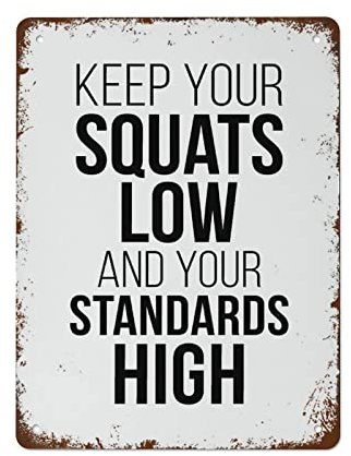 Retro-Metall-Blechschilder Keep Your Squats Low, Wandkunst, Fitnessstudio, Poster, Retro-Wanddekoration für Zuhause, Cafés, Büro, Geschäft, Pubs, Club, Geschenk, Blechschild, 20 x 30 cm