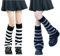 Golden Apple 2Pairs Knitted Leg Warmers Gyaru Gothic Punk Knee High Stockings Sports Yoga Thermal Legwarmers Boots Cuff Warmer for Women (BK stripe+GY strip)