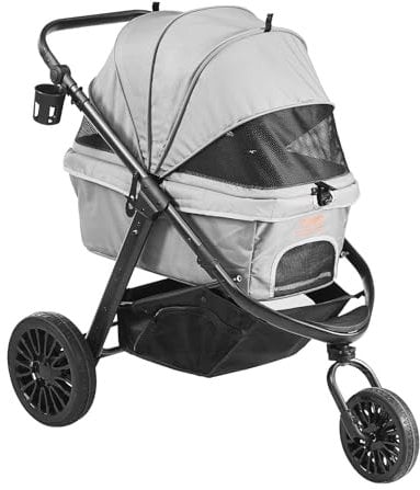 VEVOR Hundebuggy 97x65x101cm Hundewagen 34kg Tragfähigkeit Faltbarer Hundetrolley Aluminium-Rahmen 800D Oxford-Gewebe Nylon-Netzfenster 3 PU-Räder Hundebox Tierbuggy Katzenbuggy Haustier Transport