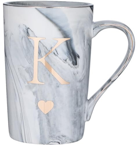 SFHMTL Personalized Initial Gifts for Women Men Letter K 12 Ounce Marble Style Ceramic Coffee Mug Letter Drink Cup Birthday Graduation Christmas Wedding Bridesmaid Proposal Gift(K)