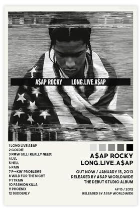 Yeepi ASAP Rocky Long Live Asap Tracklist-Albumcover-Poster, Leinwandposter, Wandkunst, Dekordruck, Bild, Gemälde für Wohnzimmer, Schlafzimmer, Dekoration, ungerahmt, 30 x 45 cm