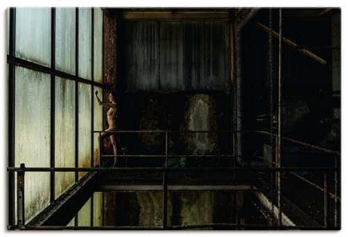 ARTland Leinwandbilder Wandbild Bild auf Leinwand 60x40 cm Wanddeko Loft Industrie Deko Lost Places Kraftwerk Erotik Romantik Frau Akt Model Aktfotografie U5AP