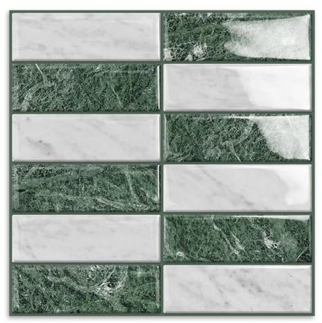 10 Stück Metro Fliesen Fliesenaufkleber Klebefliesen,30,5 x 30,5cm Grünes Mosaik Selbstklebend Fliesen Wandfliesen für Bad Küche RV