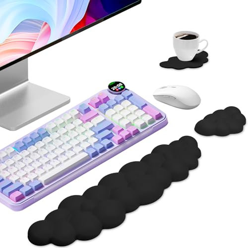 Pystuvo Cloud Keyboard and Mouse Wrist Rest,Soft Ergonomic Memory Foam Keyboard Wrist Support,Mouse Wrist Rest and Non-Slip Cup Coaster Set,Cloud Wrist Rest for Office,Home,Gaming,Laptop,Black
