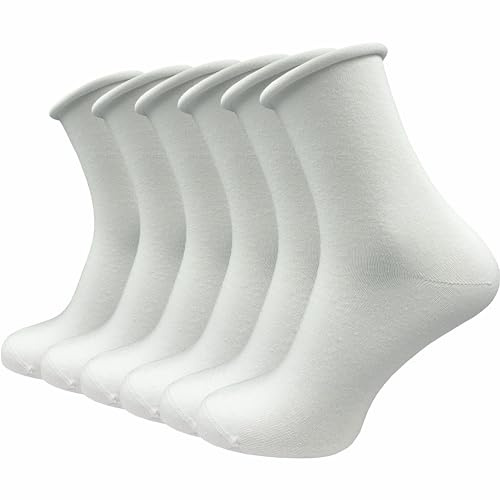GAWILO Damen Socken mit Rollrand (6 Paar) | Ohne drückende Naht und ohne Gummidruck | Diabetikersocken mit verstärkter Ferse und Fußspitze